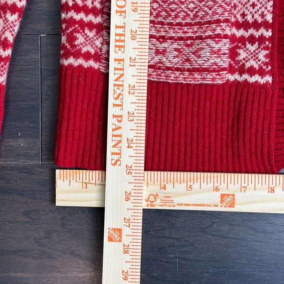 Eddie Bauer Cardigan Womens Small Red Fair Isle Lambswool Sweater Christmas Cozy - Picture 10 of 11